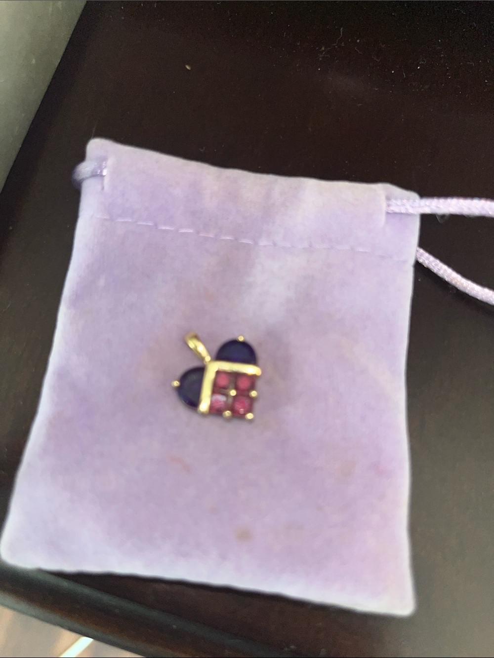 14k gold Heart-Shaped Pendant with amythyst and garnet Stones
